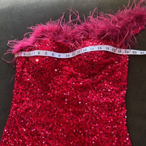 Women’s Pink Short Feather & Sequin One Shoulder Prom Party Dress Size 14 *READ - Picture 13 of 16